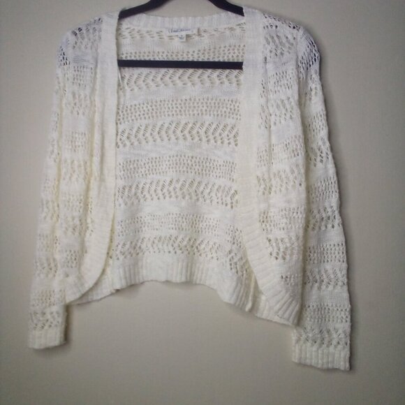Cloud Chaser Cardigan Sweater Cropped Leightweight Open Long Sleeve White - Picture 14 of 16